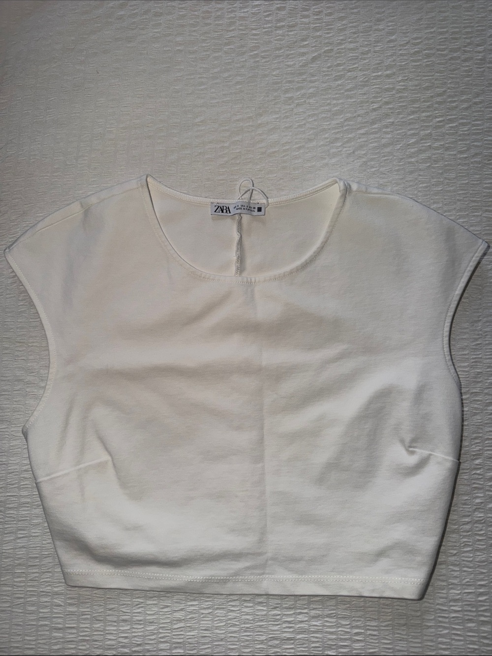 Zara Cream Cap-Sleeve Cropped Top